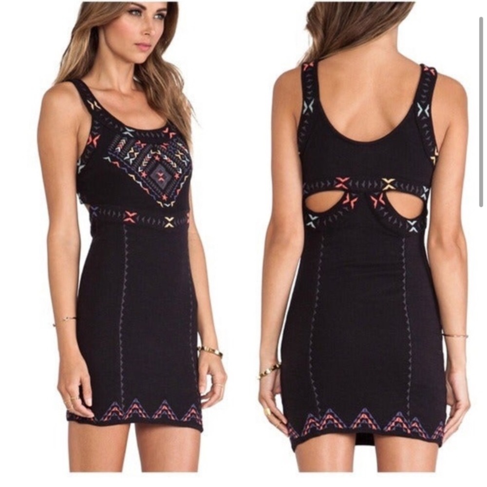 Free People "Song of the South" sexy bodycon Dress tribal print embroidered